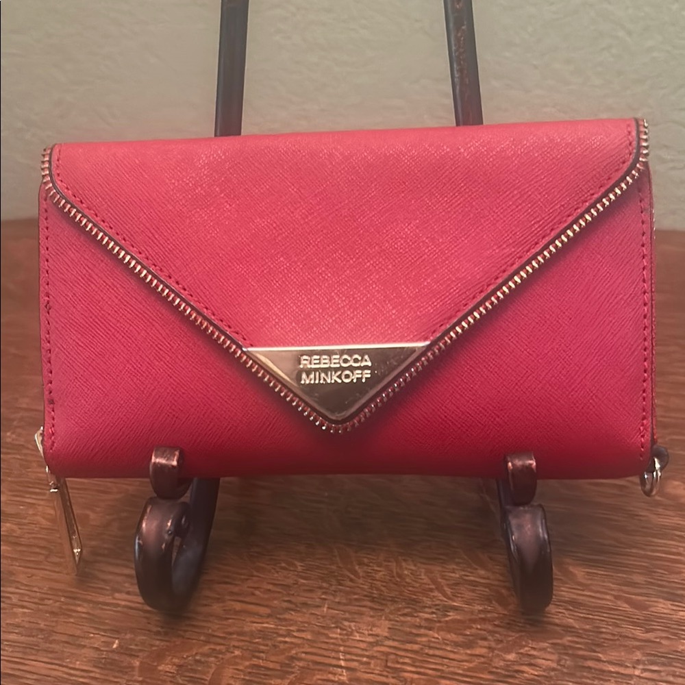 Rebecca Minkoff Red Saffiano Leather Metro Wallet